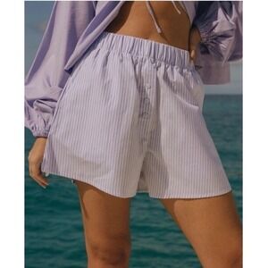 !!! EUC Daily Drills Poplin Resort Shorts Wink Purple /White Stripe M/L Pockets